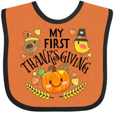 inktastic My First Thanksgiving bib with autumn birds and pumpkin, perfect for festive mealtimes