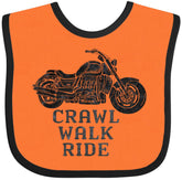 inktastic Crawl Walk Ride bib in orange and black keeps little outfits clean during meals