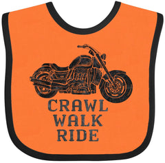 inktastic Crawl Walk Ride bib in orange and black keeps little outfits clean during meals