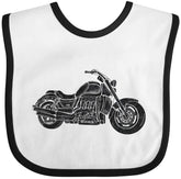 inktastic distressed motorcycle baby bib white and black, soft cotton with hook-and-loop closure for easy wear.