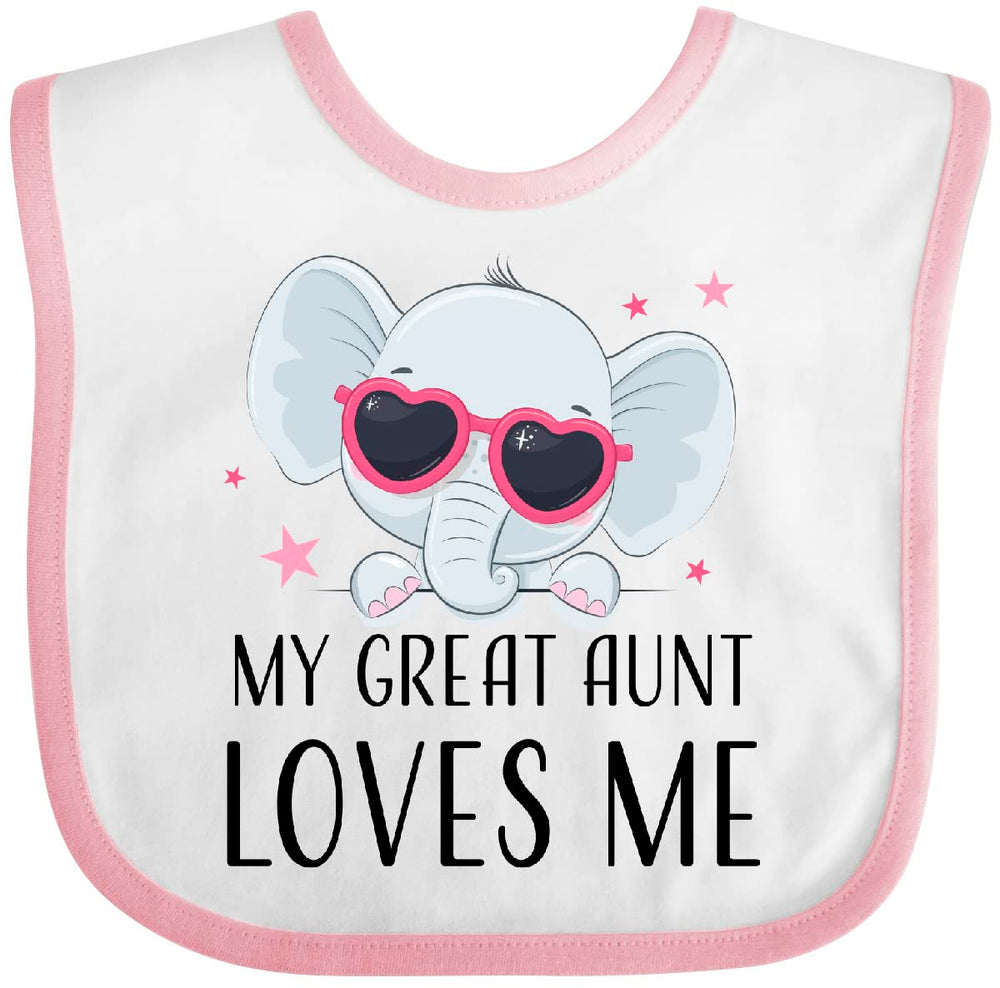 Inktastic elephant bib in white and pink with soft cotton for baby mealtime comfort.