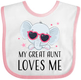 Inktastic elephant bib in white and pink with soft cotton for baby mealtime comfort.