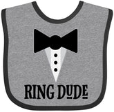 Inktastic Ring Dude bib with tuxedo bowtie on Heather Black keeps little ring bearer clean.