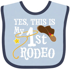 inktastic Yes, This Is My 1st Rodeo cowboy hat with red band and lasso bib for cute photos.