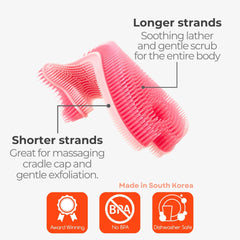 Innobaby Bathin' Smart Fish Scrub pink, creates soft lather during bath time.