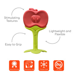 Innobaby Teethin apple teether side angle showing reach across gums.