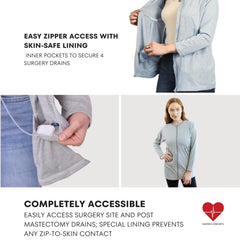 Inspired Comforts drain pocket shirt close-up shows secure hook and loop fasteners