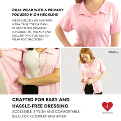 Inspired Comforts post-op top drain-pockets view highlights secure tubes and organized care