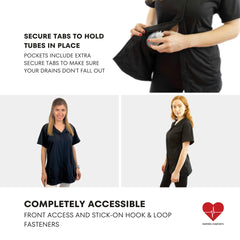 Inspired Comforts post-op top showing four inner pockets for drains and discreet storage.