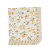 insular cotton muslin baby blanket with tassel in flower print, soft and breathable for daily use