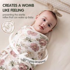 insular swaddle with adjustable wings and hook-loop closures for a secure wrap.
