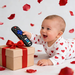 Intatikoo remote-back teether with graphics for shape recognition.
