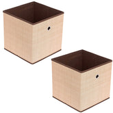 Internet's Best canvas storage bin two-pack in brown, side view showing sturdy construction for steady organization.