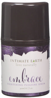 Intimate Earth Embrace Tightening Gel bottle with soothing warming sensation for intimacy.