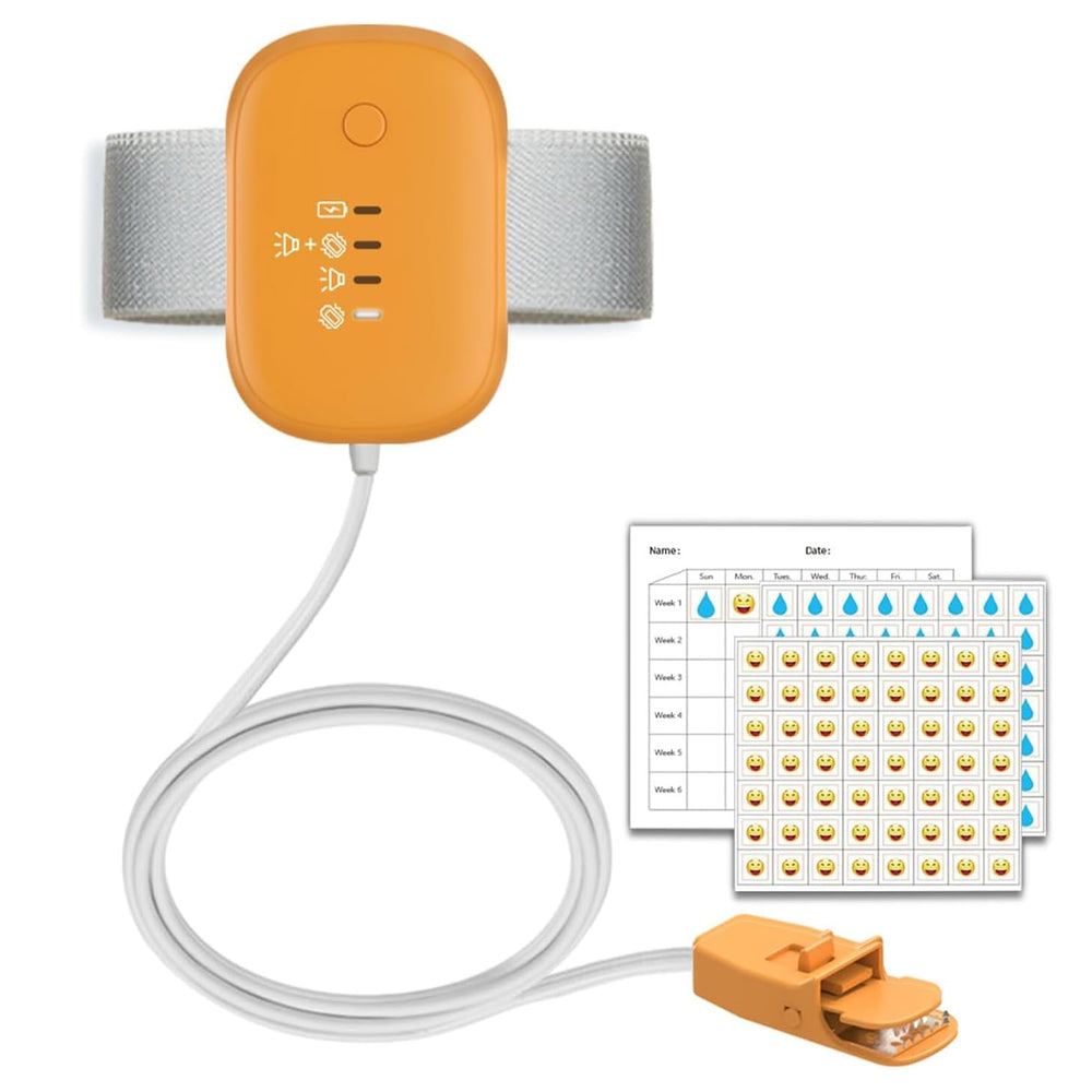 Invyxr bedwetting alarm on nightstand ready for quick alerts.