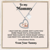 IPINK baby feet heart necklace in gift box, ready for gifting to a new mom