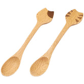 iplusmile Cat Bamboo Cooking Spoons 2pcs for durable coffee and tea stirring