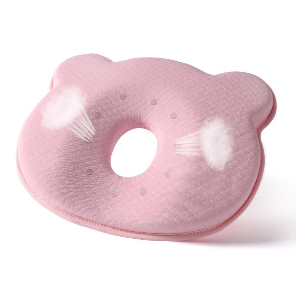 iranc memory foam travel pillow bear pink side view shows neck support on flights