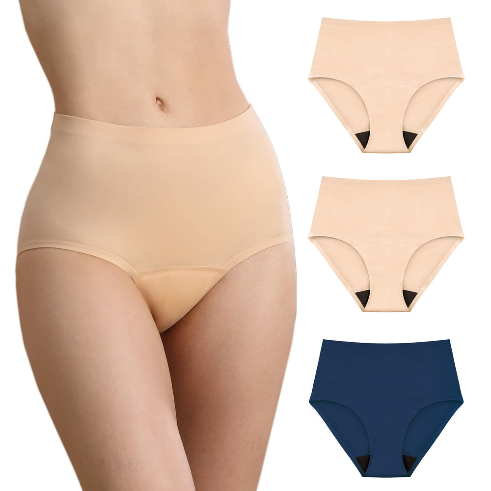 IRISMORII washable underwear trio pack with leak protection in beige tones