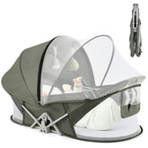 ISELECTOR bedside bassinet in compact fold for easy travel storage.