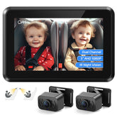 Itomoro Baby Mirror with dual-camera setup for two-child monitoring on the road.