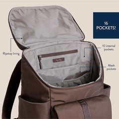 Itzy Ritzy Belong Bucket Backpack Mocha insulated bottle pocket right keeps beverages reachable