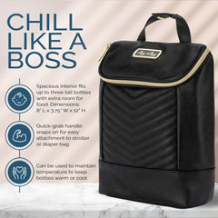 Itzy Ritzy insulated bottle bag pocket for ice pack supports extended cooling.