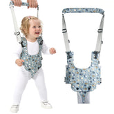 IULONEE baby walker blue grey front view showing adjustable harness for early steps