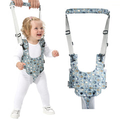 IULONEE baby walker blue grey front view showing adjustable harness for early steps