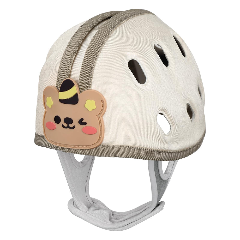 IvyWind baby safety helmet, brown bear front view, protecting baby's head during play