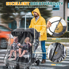 IvyWind Double Stroller Rain Cover back with storage pockets for small essentials.