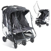 IvyWind Double Stroller Rain Cover front flap zipper for easy access in rain.