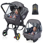 IvyWind universal rain cover front view protecting baby from elements while traveling