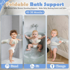IvyWind wall-mounted bath stand with adjustable height for a growing toddler.