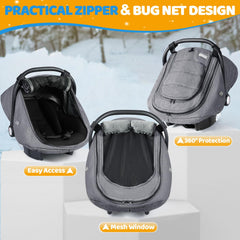 IvyWind winter car seat cover open zip enables easy access to the infant
