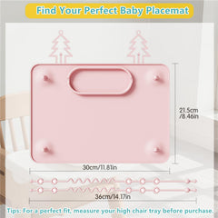 Placemat attached to a highchair showing compatibility with various surfaces.