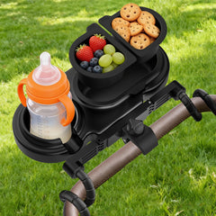 JACZZO universal stroller snack tray clip setup for secure attachment