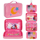 Jaffzora bow organizer in pink with moon and stars keeps bows dust-free and accessible