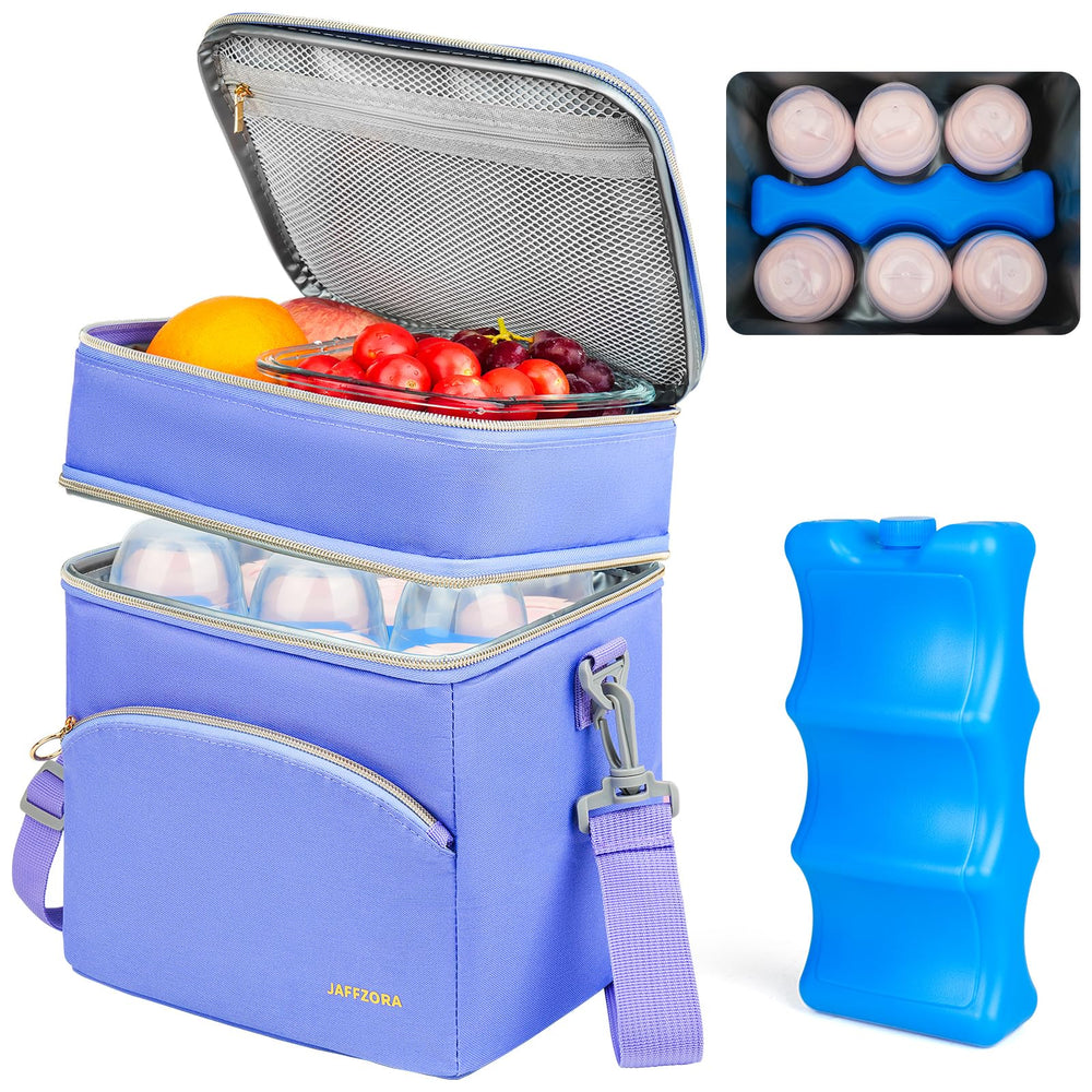 Jaffzora breastmilk cooler bag top compartment showing insulated storage for quick access.
