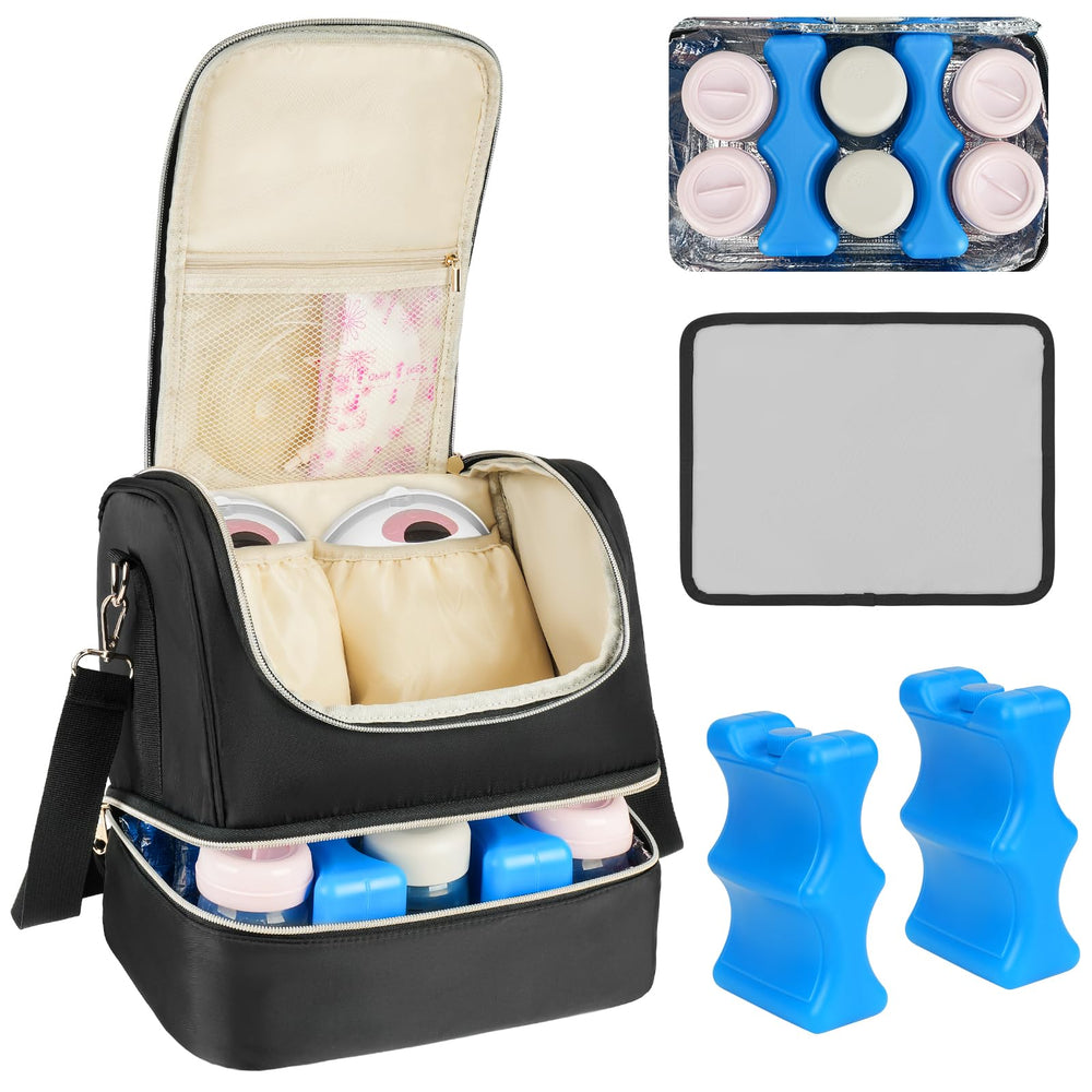 Jaffzora wearable breast pump bag front view, easy access on the go.