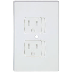 Jambini self-closing outlet covers installed, blending with decor-style outlets.
