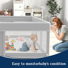 Jaobeem playpen with 360-degree visibility for constant parental supervision.