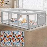 Jaobeem large baby playpen setup showing generous 74 by 50 inch space for exploration.