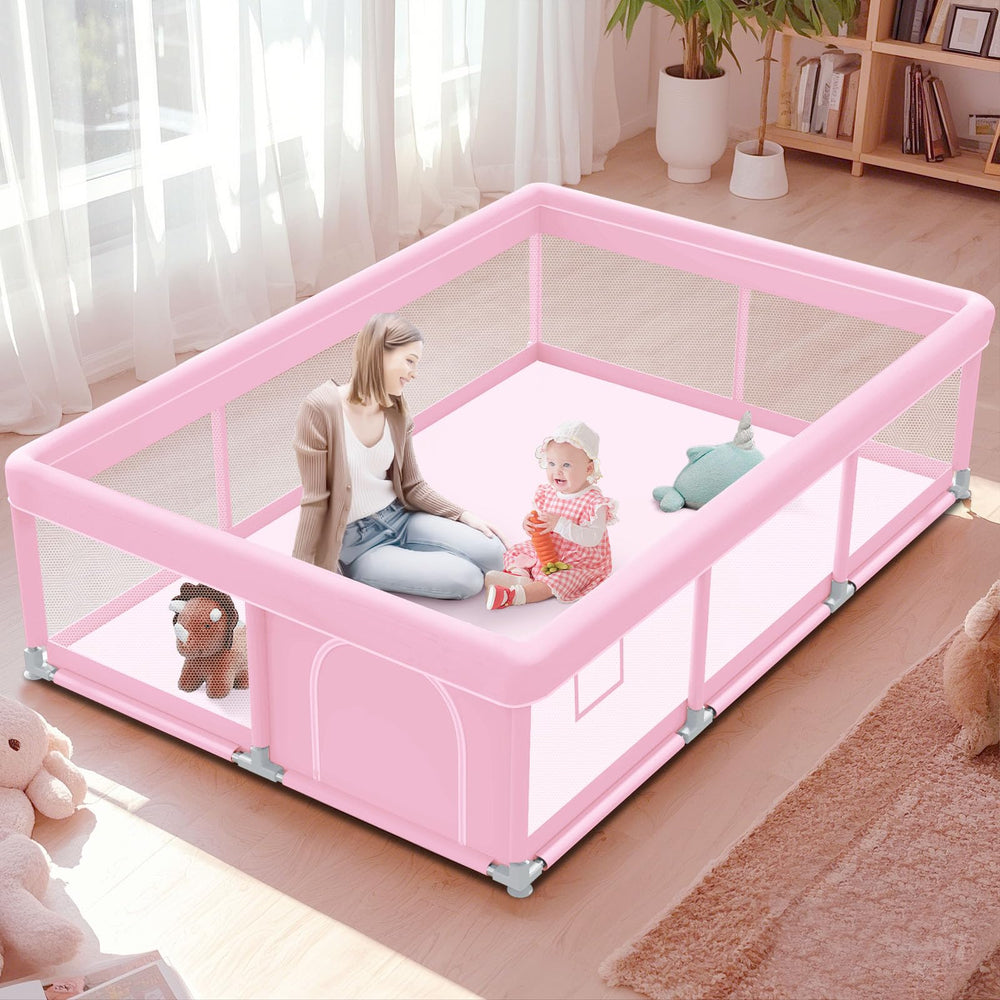 Jaobeem pink baby playpen 74 by 50 inches for a spacious safe play area