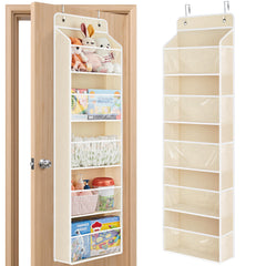 JARLINK over-the-door toy storage with clear windows for quick access to stuffed animals.