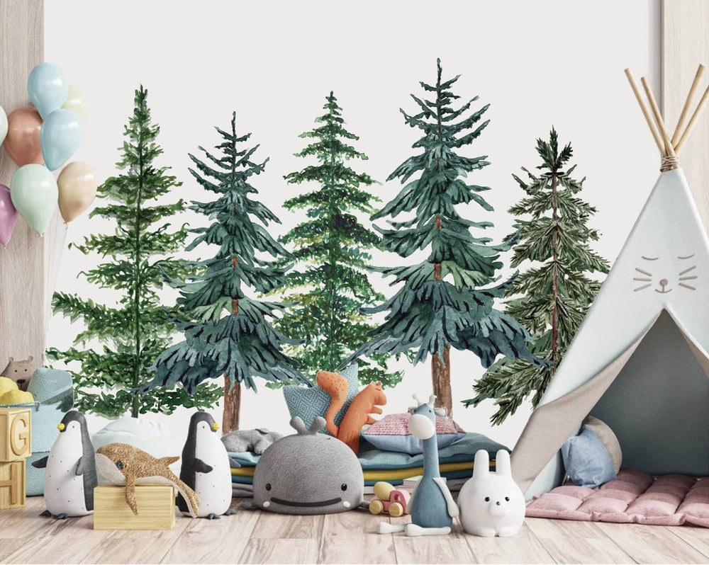JarThenaAMCS Christmas watercolor pine tree wall sticker roll for festive wall decor and seasonal ambiance.