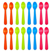 Jawbush 16 Pcs Kids Plastic Spoons in bright colors, BPA-free and ideal for school lunches.