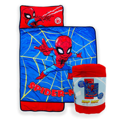 Jay Franco Spiderman nap mat with embedded pillow for plush built-in comfort.