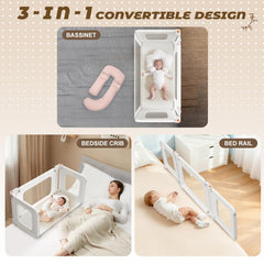 JAZSH bedside-rail system convertible to standalone crib for growing baby.
