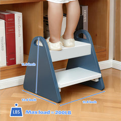 Jcmairui wooden step stool in fresh blue helps kids reach the sink confidently.